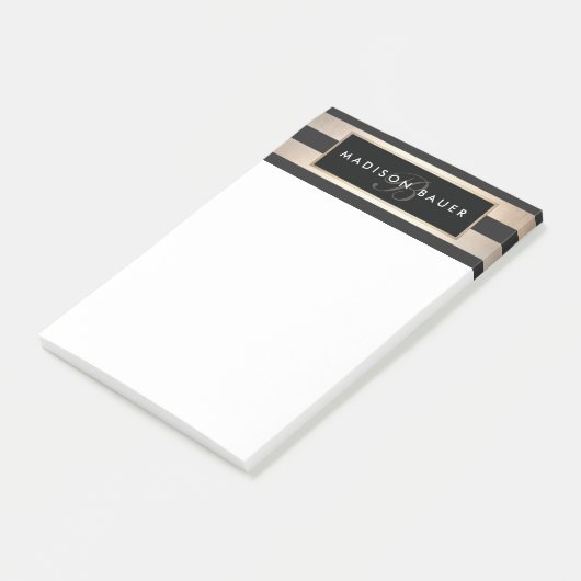 モノグラスタイリッシュムストライプのブラックと金ゴールド ポストイット (アングル)