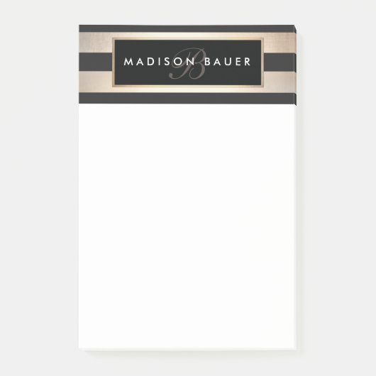 モノグラスタイリッシュムストライプのブラックと金ゴールド ポストイット (正面)