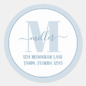 モノグラスタイリッシュムブルーシンプル差出人住所 ラウンドシール (正面)