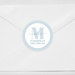 モノグラスタイリッシュムブルーシンプル差出人住所 ラウンドシール