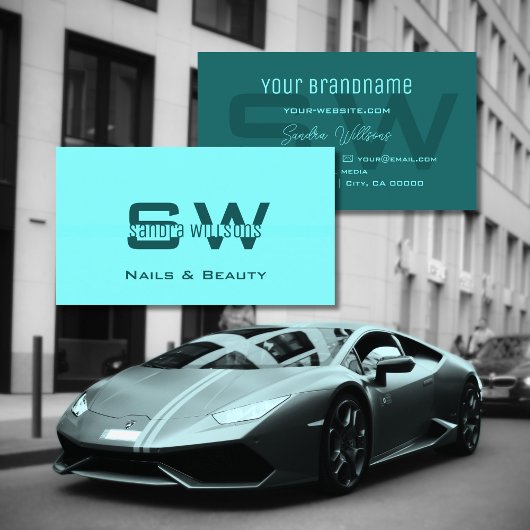 モノグラスタイリッシュム付き明るい暗いシンプルティール(緑がかった色) 名刺