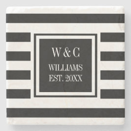 モノグラスタイリッシュム白黒ストライプ ストーンコースター