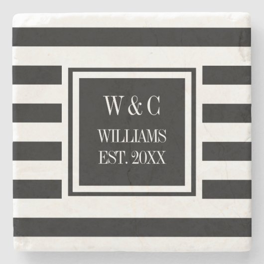 モノグラスタイリッシュム白黒ストライプ ストーンコースター (正面)