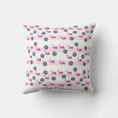 モノグラストライプのムのピンクのフラミンゴとブルーのフローラ クッション (裏面)