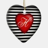 モノグラストライプのムハート | 白黒赤 セラミックオーナメント (右)