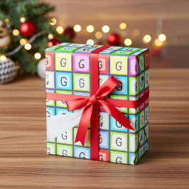 モノグラパーソナライズされたムおもしろい、カラフル子供の誕生日 ラッピングペーパー