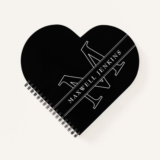 モノグラパーソナライズされたムと名前の付いたハートノートブック ノートブック (正面)