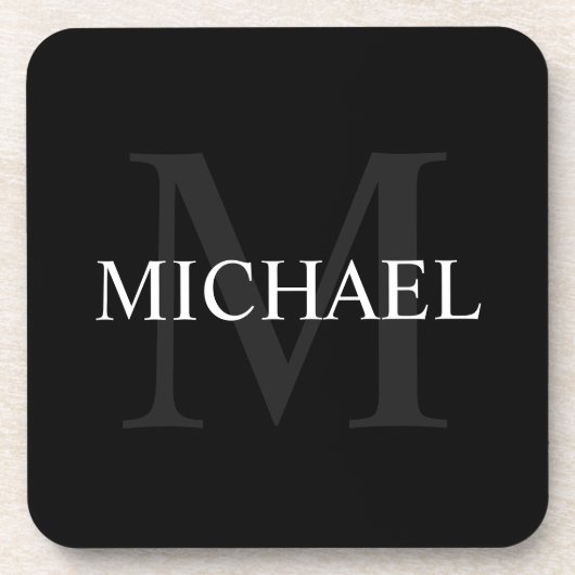 モノグラパーソナライズされたムと名前ブラック コースター (正面)