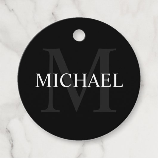 モノグラパーソナライズされたムと名前ブラック フェイバータグ (正面)
