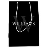 モノグラパーソナライズされたムと名前ブラック ミディアムペーパーバッグ (正面)