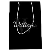 モノグラパーソナライズされたムと名前ブラック ミディアムペーパーバッグ (正面)