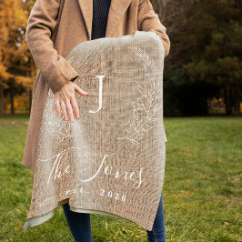 モノグラパーソナライズされたムの苗字rustic jute フリースブランケット