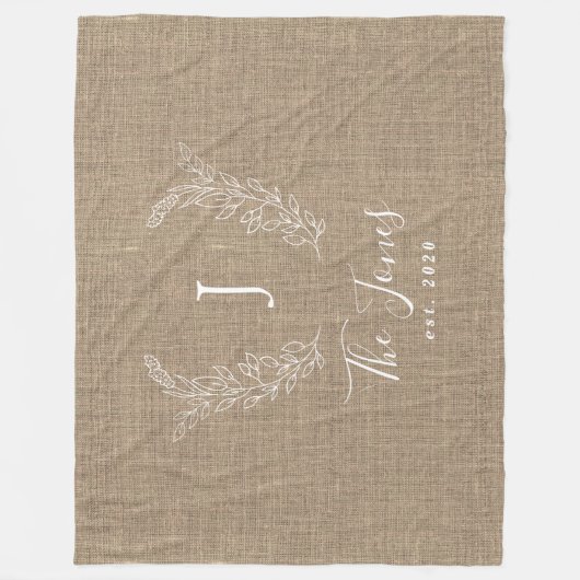 モノグラパーソナライズされたムの苗字rustic jute フリースブランケット (正面)