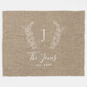 モノグラパーソナライズされたムの苗字rustic jute フリースブランケット (正面(横))