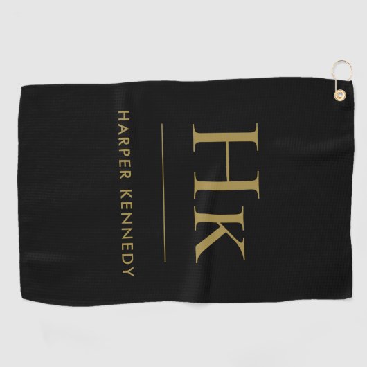 モノグラパーソナライズされたムエレガントブラック ゴルフタオル (横)