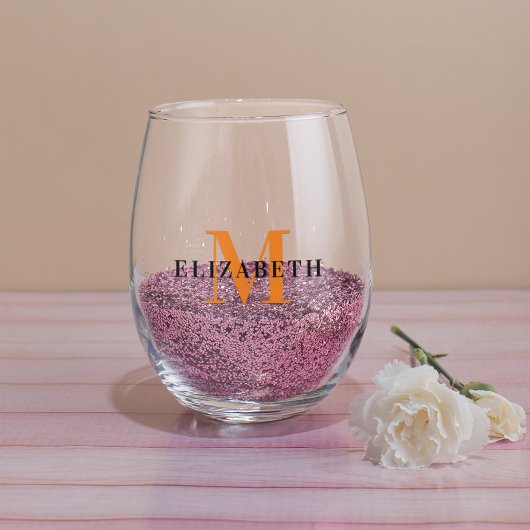 モノグラパーソナライズされたムカスタムイニシャル名エレガント ステムなしワイングラス