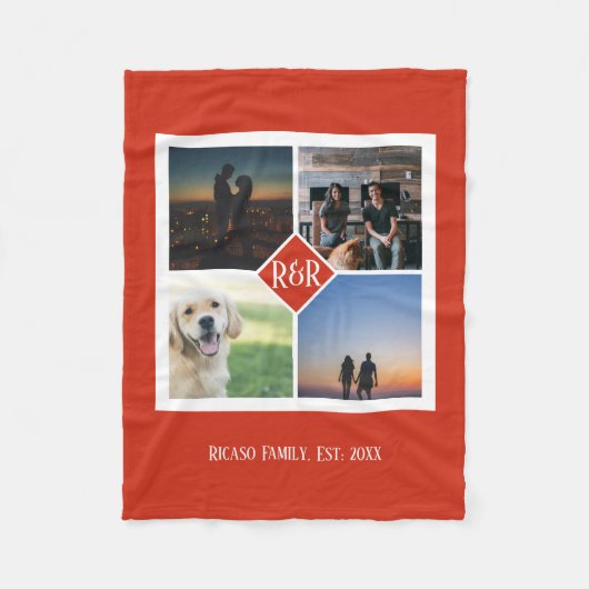 モノグラパーソナライズされたムカスタム4 Photo Collage フリースブランケット (正面)