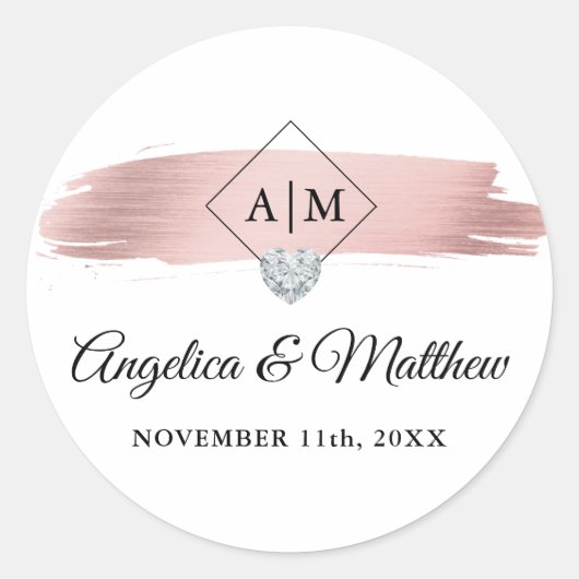 モノグラパーソナライズされたムバラ金ゴールド結婚ハート ラウンドシール (正面)