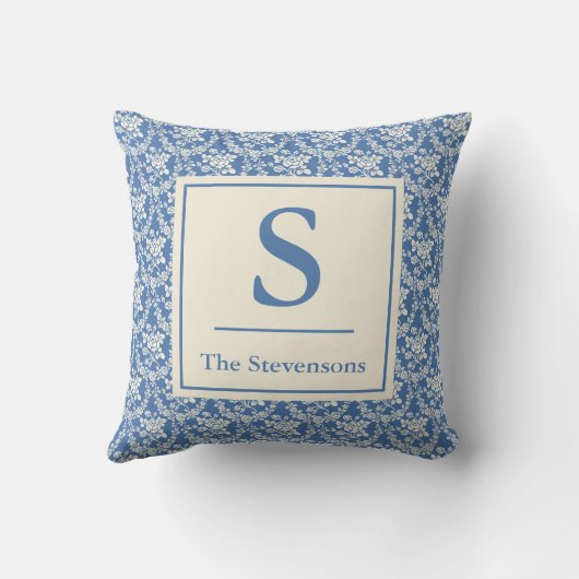 モノグラパーソナライズされたムフランスのブルーフローラ クッション (裏面)