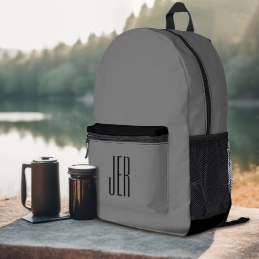 モノグラパーソナライズされたムモダンイニシャルグレーブラック プリントバックパック