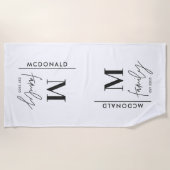 モノグラパーソナライズされたムモダンミニマルシック家族 ビーチタオル (正面)