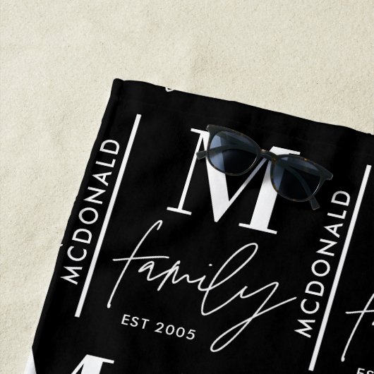 モノグラパーソナライズされたムモダンミニマルブラック科 ビーチタオル (インサイチュ)