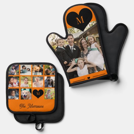 モノグラパーソナライズされたムモダン数々の写真コラージュ 鍋つかみ&鍋敷きセット (正面/裏面)