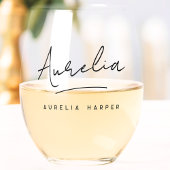 モノグラパーソナライズされたムモダン・スクリプトの署名名 ステムなしワイングラス