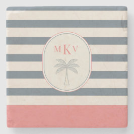 モノグラパーソナライズされたム付きストライプのストーンコースター ストーンコースター