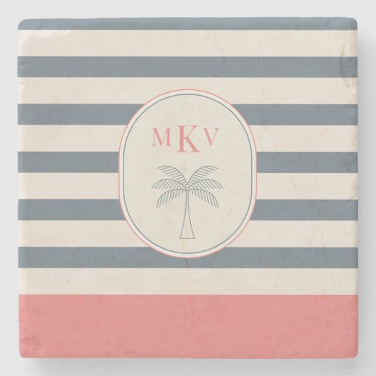 モノグラパーソナライズされたム付きストライプのストーンコースター ストーンコースター (正面)