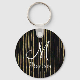 モノグラパーソナライズされたム名金ゴールドグリッター&ブラック キーホルダー