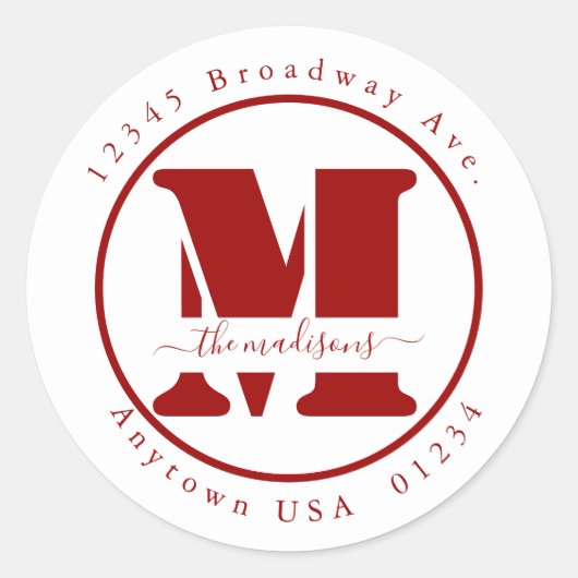 モノグラパーソナライズされたム差出人住所封筒用シール ラウンドシール (正面)