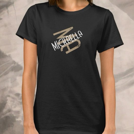 モノグラパーソナライズされたム白黒ベージュ名 Tシャツ