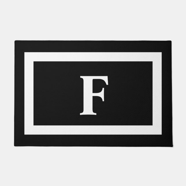 モノグラパーソナライズされたム白黒  ドアマット (正面)