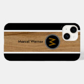 モノグラパーソナライズされたム素朴ウッドブラック Case-Mate iPhoneケース (裏面 (横))