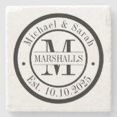 モノグラパーソナライズされたム結婚ス ストーンコースター (正面)