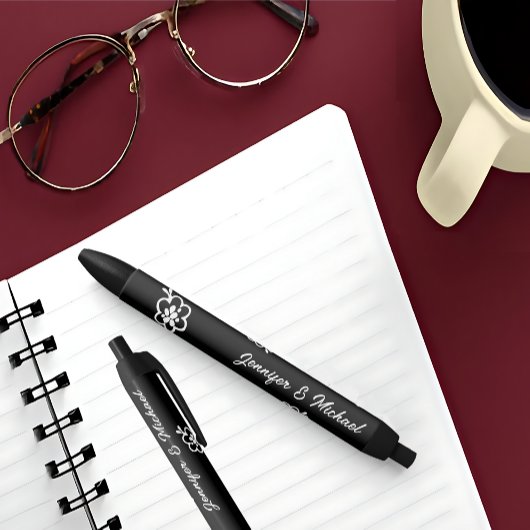 モノグラパーソナライズされたム結婚ペン |パーティーの好意 黒ボールペン