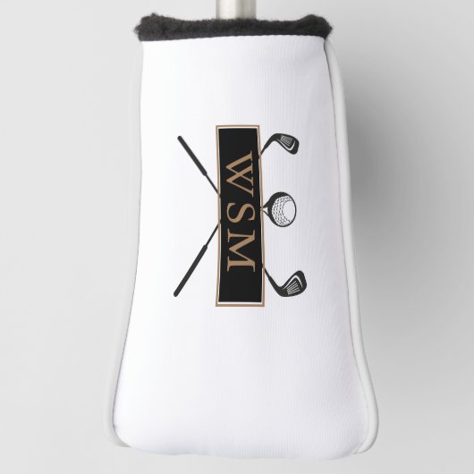 モノグラパーソナライズされたム金ゴールドとブラックスタイリッシュ ゴルフヘッドカバー (回転90)