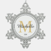 モノグラパーソナライズされたム金ゴールド スノーフレークピューターオーナメント (正面)