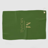 モノグラパーソナライズされたム |名前グリーン&金ゴールドゴルフ ゴルフタオル (横)