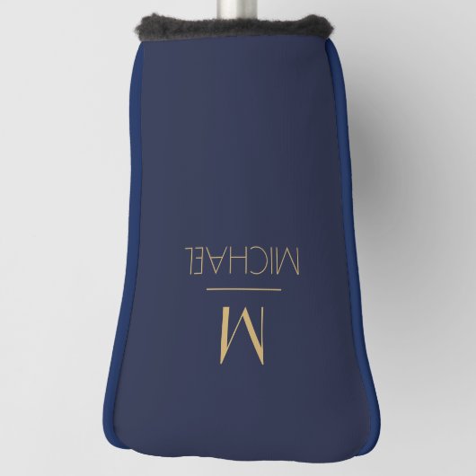 モノグラパーソナライズされたム |名前ネイビー&金ゴールド ゴルフヘッドカバー (回転90)