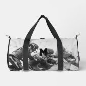 モノグラパーソナライズされたム、白黒サッカー ダッフルバッグ (正面)