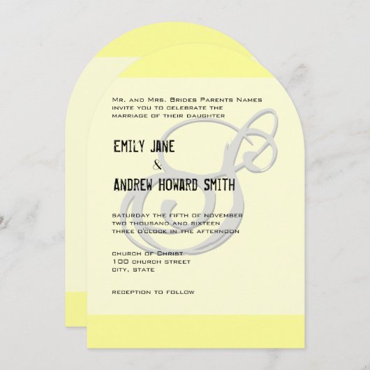 モノグラファンキームエレガントイエローグレーシルバー金属 招待状 (正面/裏面)