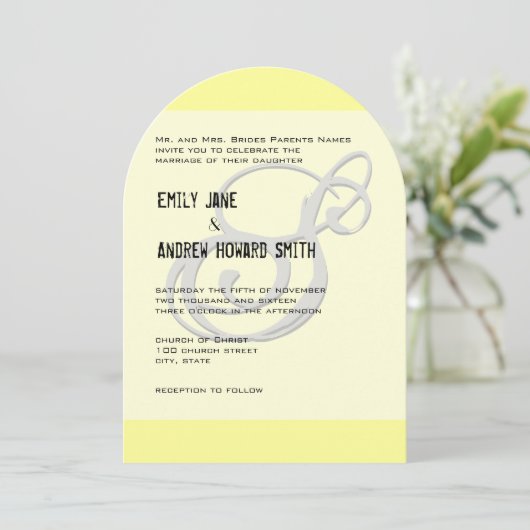 モノグラファンキームエレガントイエローグレーシルバー金属 招待状 (スタンド正面)