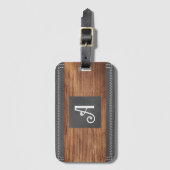 モノグラファンシーム |ダブルステッチ革 |ウッドB ラゲッジタグ (正面縦)