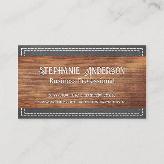 モノグラファンシーム |ダブルステッチ革 |木材 名刺 (裏面)