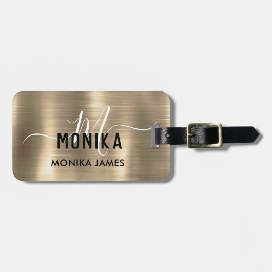 モノグラフェイクム金ゴールド金属鋼系カスタム ラゲッジタグ (正面横)