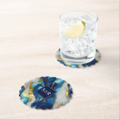 モノグラフェイクム金ゴールド、青と白のマーブル結婚ズ ペーパーコースター (インサイチュ)