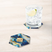 モノグラフェイクム金ゴールド、青と白のマーブル結婚ズ ペーパーコースター (インサイチュ)