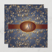 モノグラフェイクム銅ダマスク/ネービーブルー 招待状 (正面/裏面)